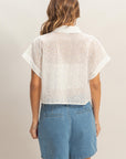 CROPPED EYELET SHORT SLEEVE SHIRT