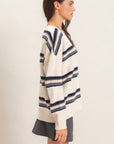 STRIPED OVERSIZE V-NECK SWEATER