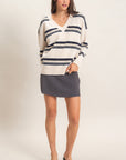 STRIPED OVERSIZE V-NECK SWEATER