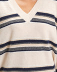 STRIPED OVERSIZE V-NECK SWEATER