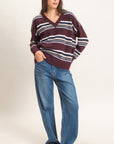 STRIPED OVERSIZE V-NECK SWEATER