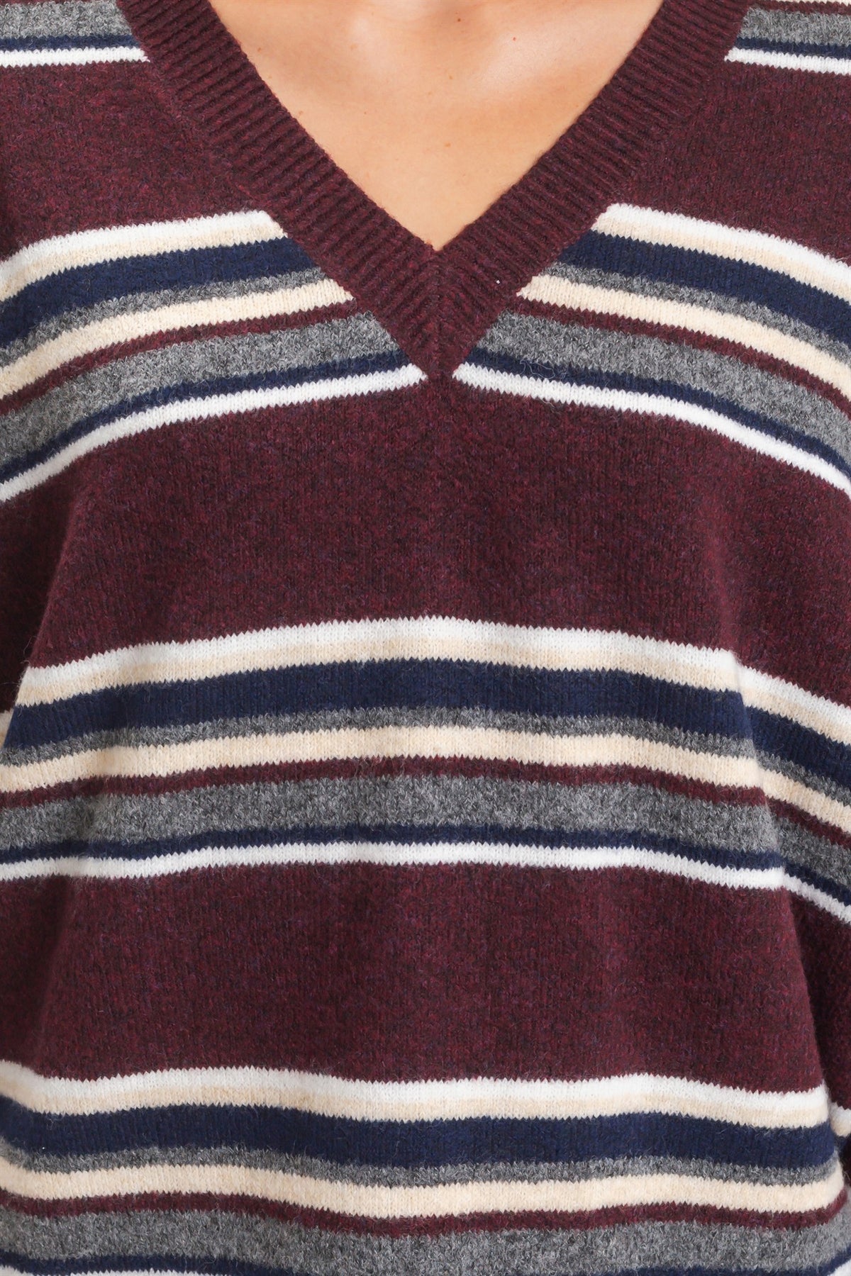 STRIPED OVERSIZE V-NECK SWEATER