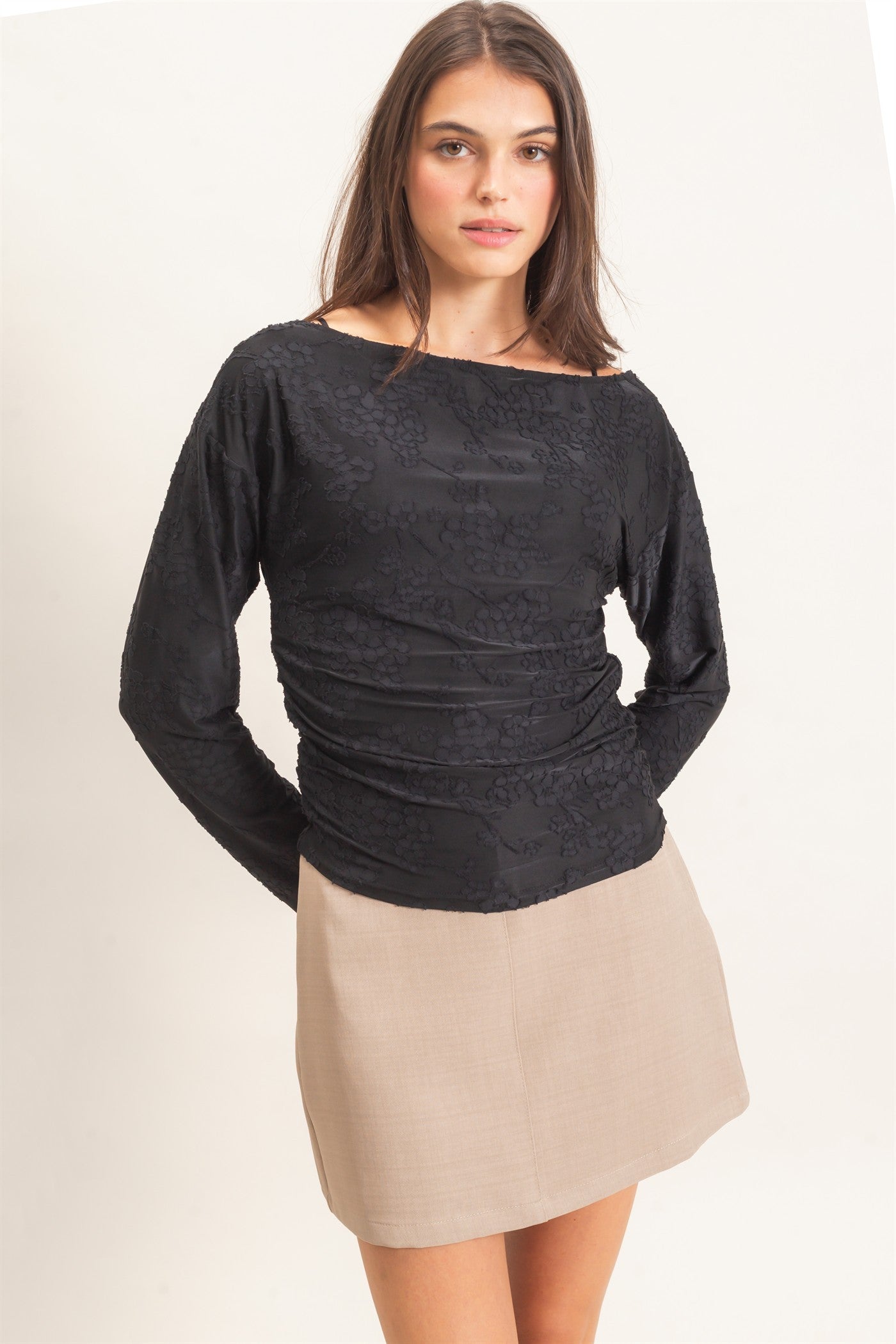 SHEER LACE BOATNECK TOP