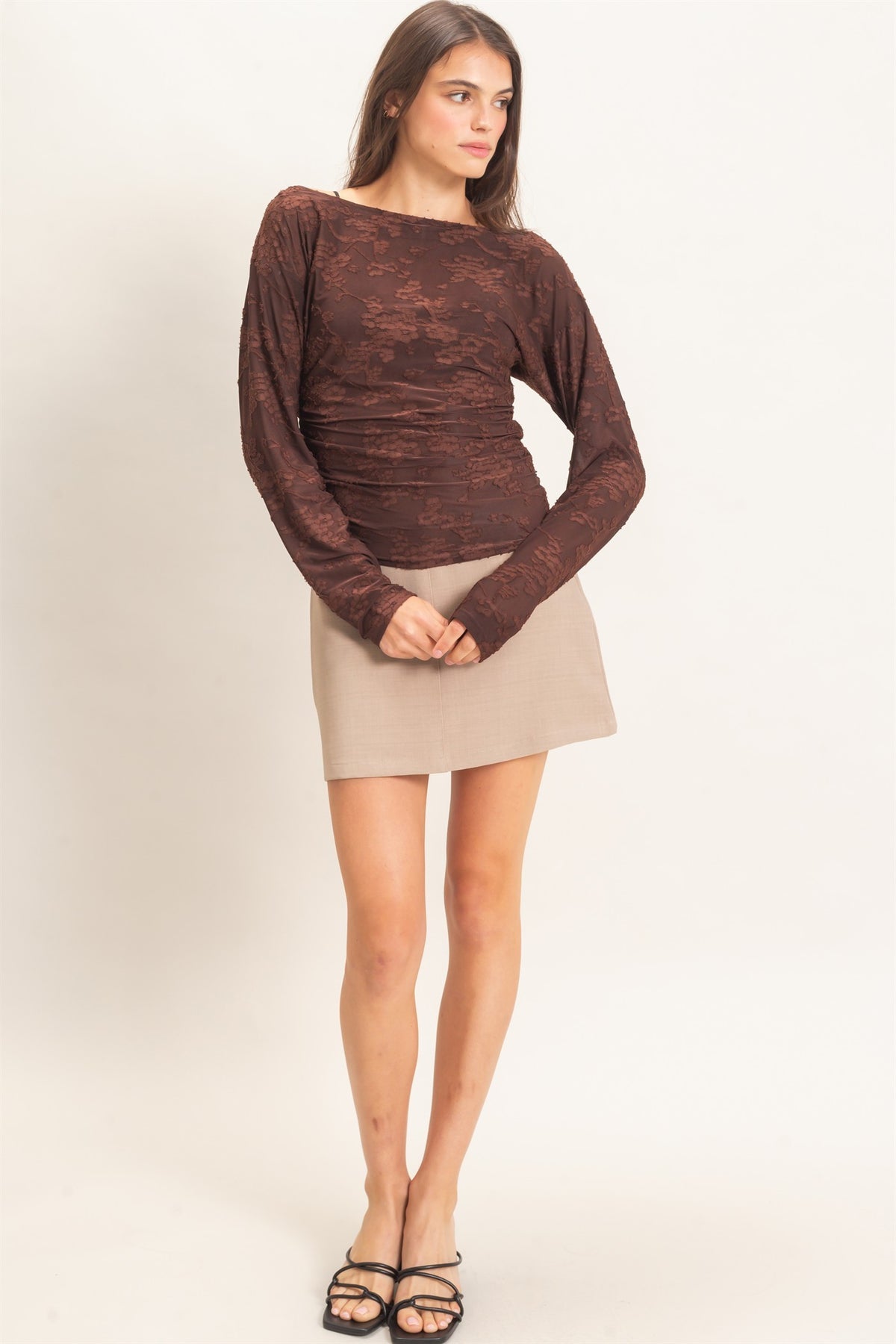 SHEER LACE BOATNECK TOP