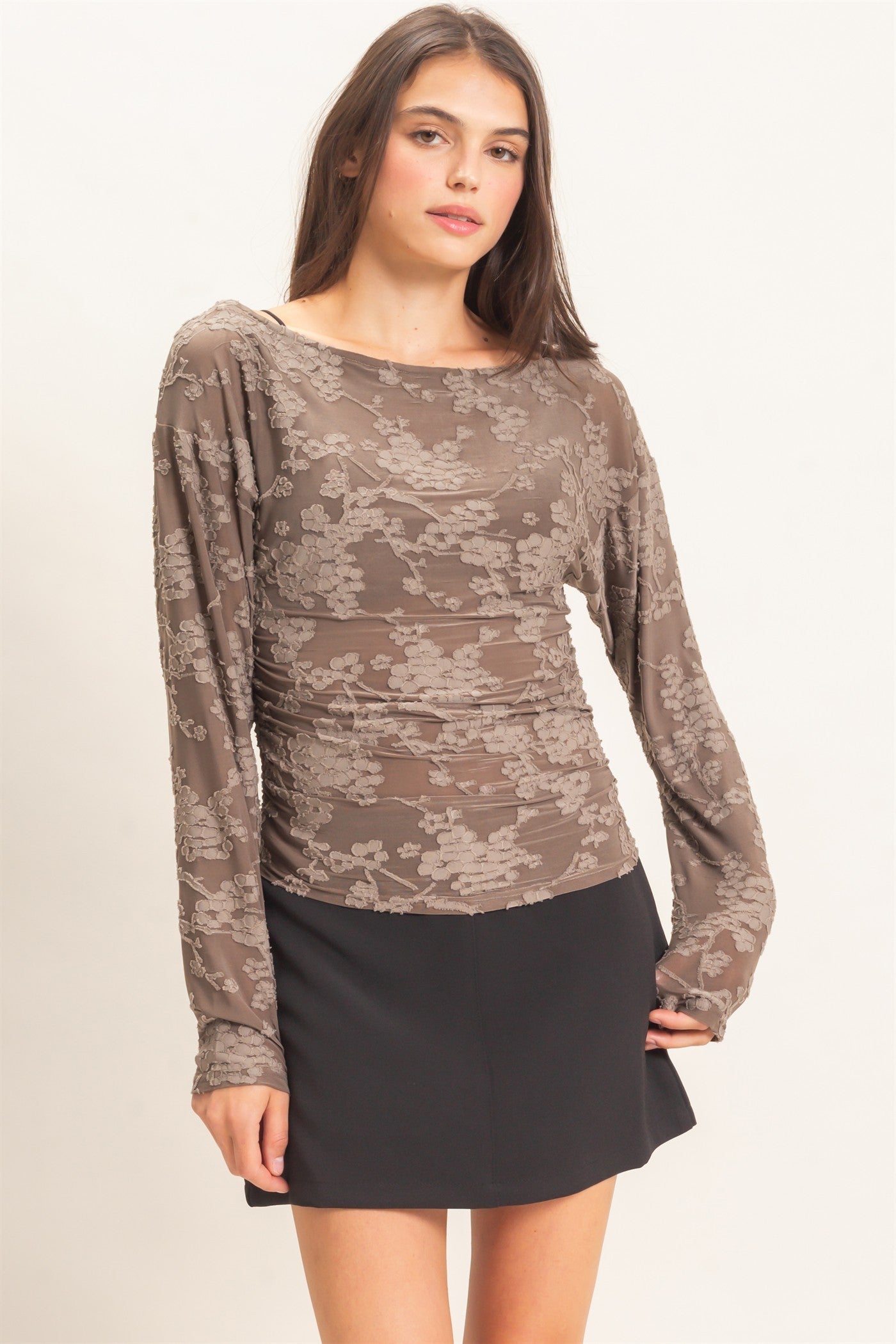SHEER LACE BOATNECK TOP