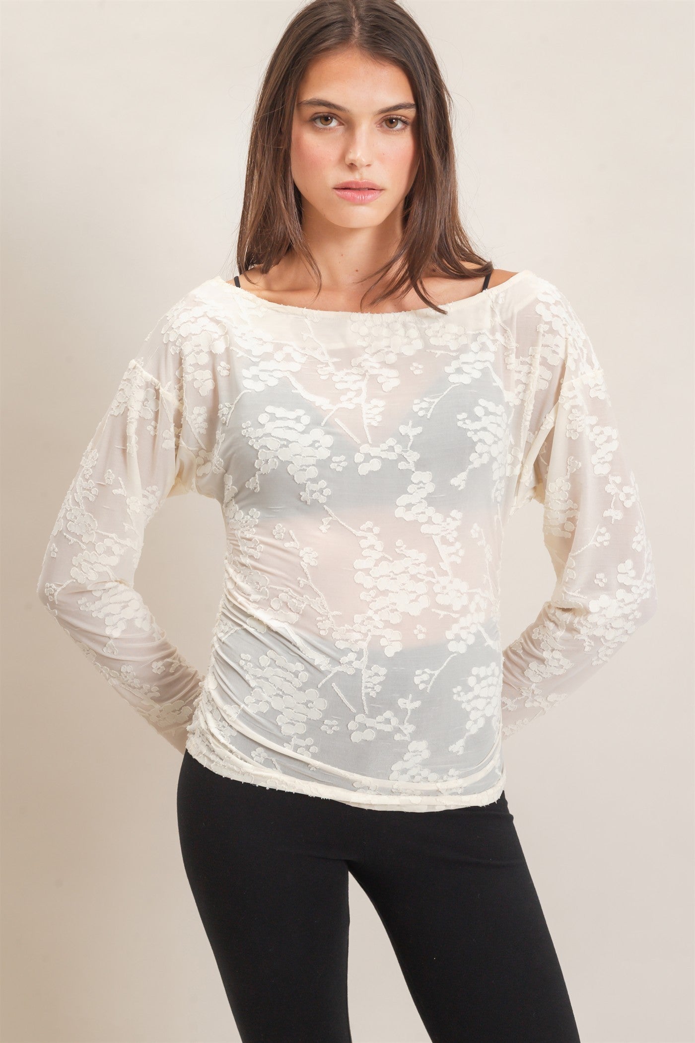 SHEER LACE BOATNECK TOP