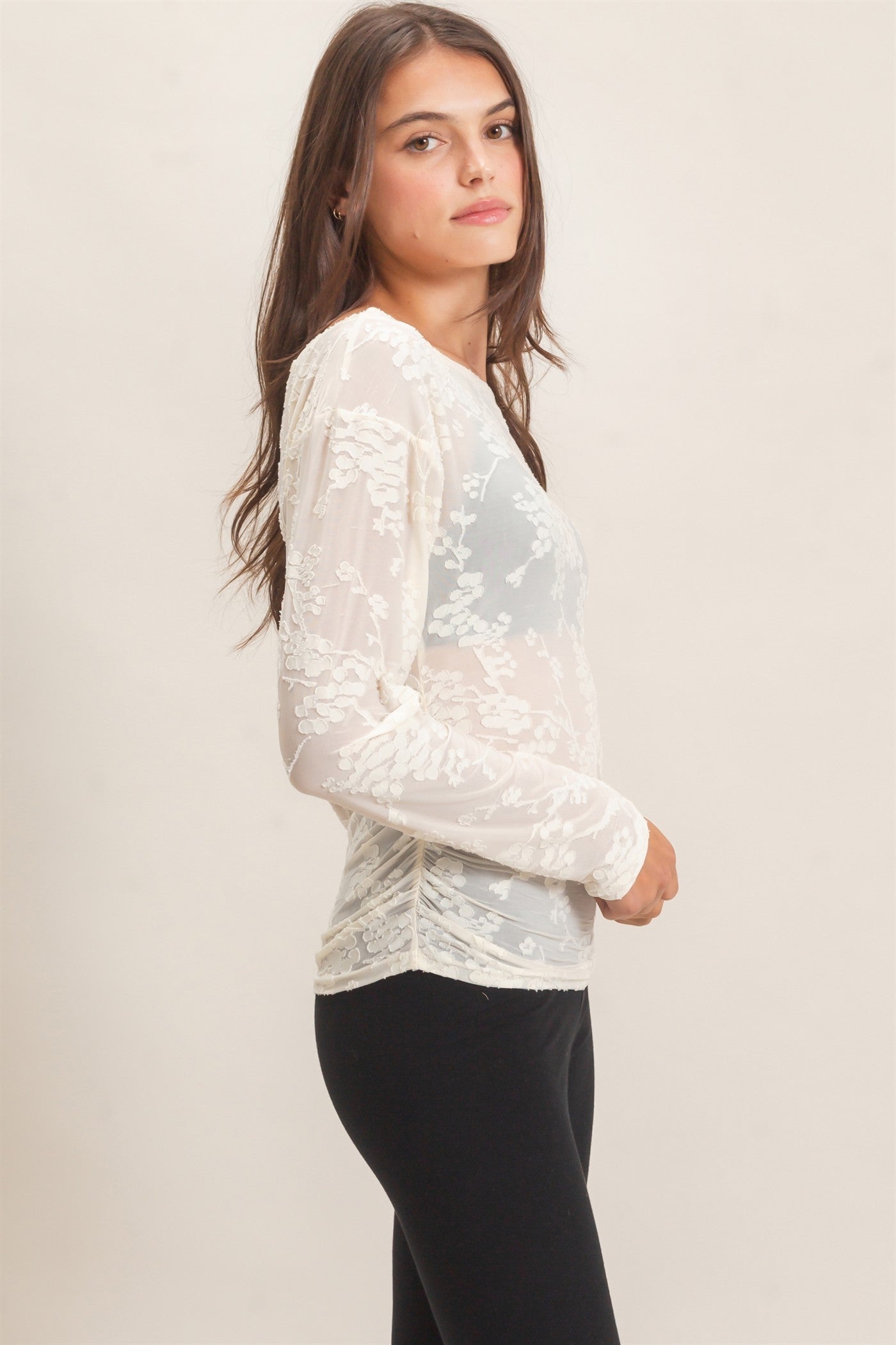 SHEER LACE BOATNECK TOP