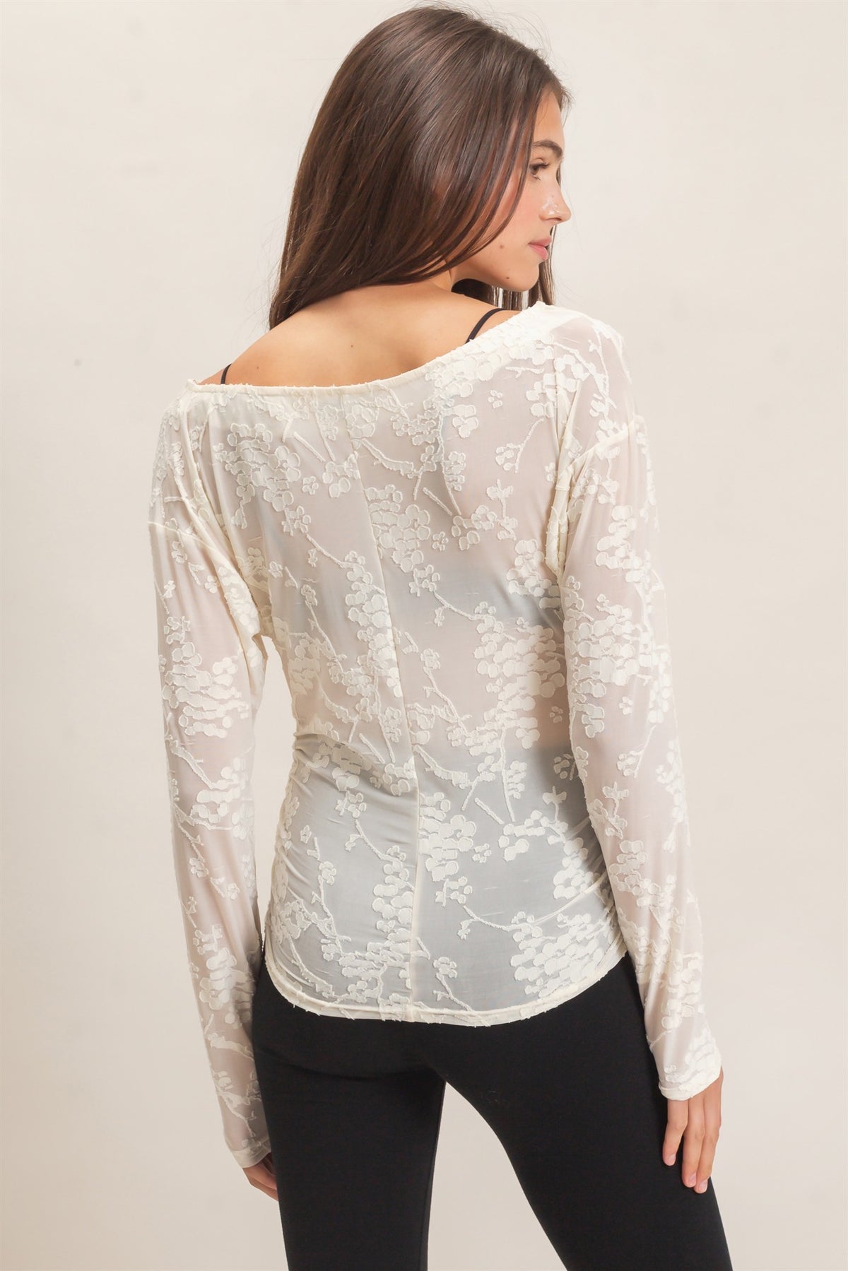 SHEER LACE BOATNECK TOP
