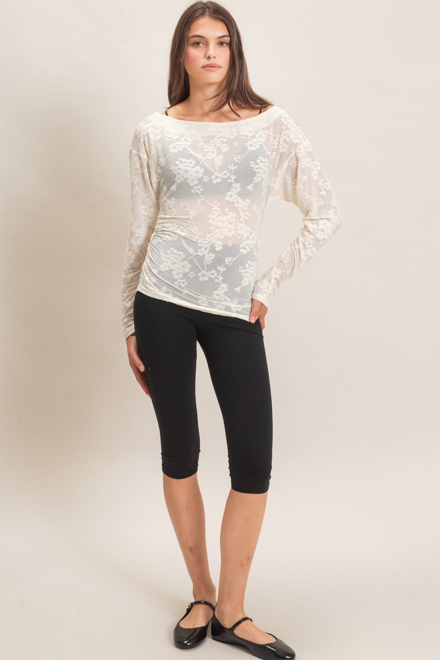 SHEER LACE BOATNECK TOP