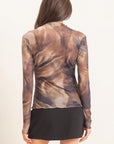 MARBLED RUFFLE NECK MESH TOP