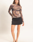 MARBLED RUFFLE NECK MESH TOP