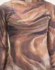 MARBLED RUFFLE NECK MESH TOP