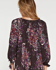 TASSEL SLEEVE FLORAL V-NECK BLOUSE