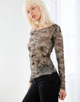 WATERCOLOUR MESH LONG SLEEVE TOP