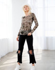 WATERCOLOUR MESH LONG SLEEVE TOP