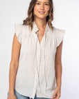 GINGHAM RUFFLE SLEEVE BLOUSE