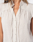 GINGHAM RUFFLE SLEEVE BLOUSE
