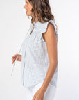 GINGHAM RUFFLE SLEEVE BLOUSE