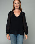 SWISS DOT SHEER V-NECK BLOUSE