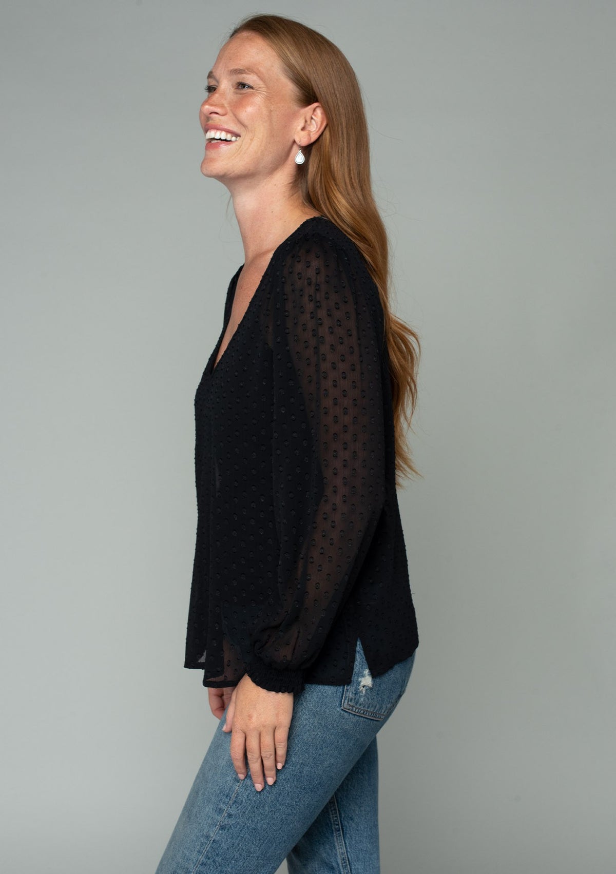 SWISS DOT SHEER V-NECK BLOUSE