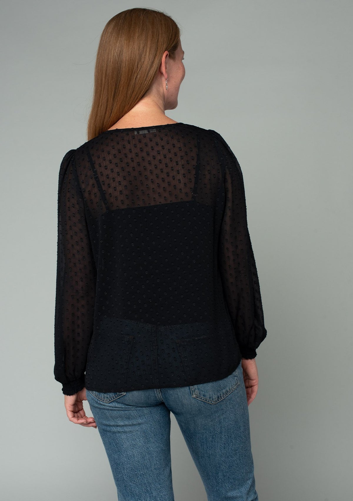 SWISS DOT SHEER V-NECK BLOUSE