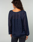 SHEER STRIPE V-NECK POPOVER BLOUSE
