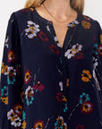 PAINTED BLOSSOM SPLIT NECK BLOUSE