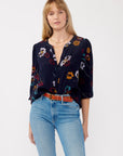 PAINTED BLOSSOM SPLIT NECK BLOUSE