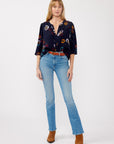PAINTED BLOSSOM SPLIT NECK BLOUSE