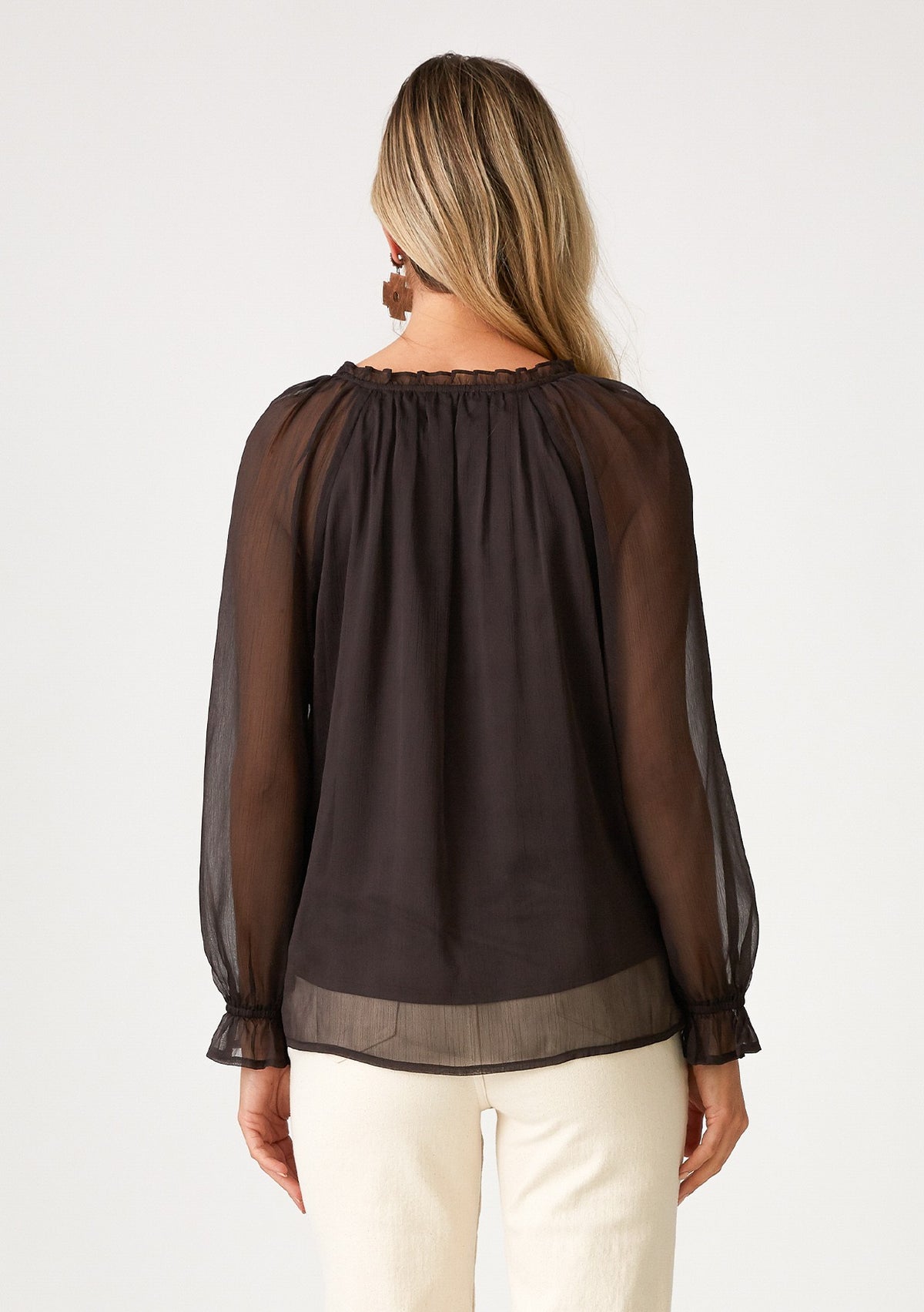 RUFFLE NECK SHEER BLOUSE