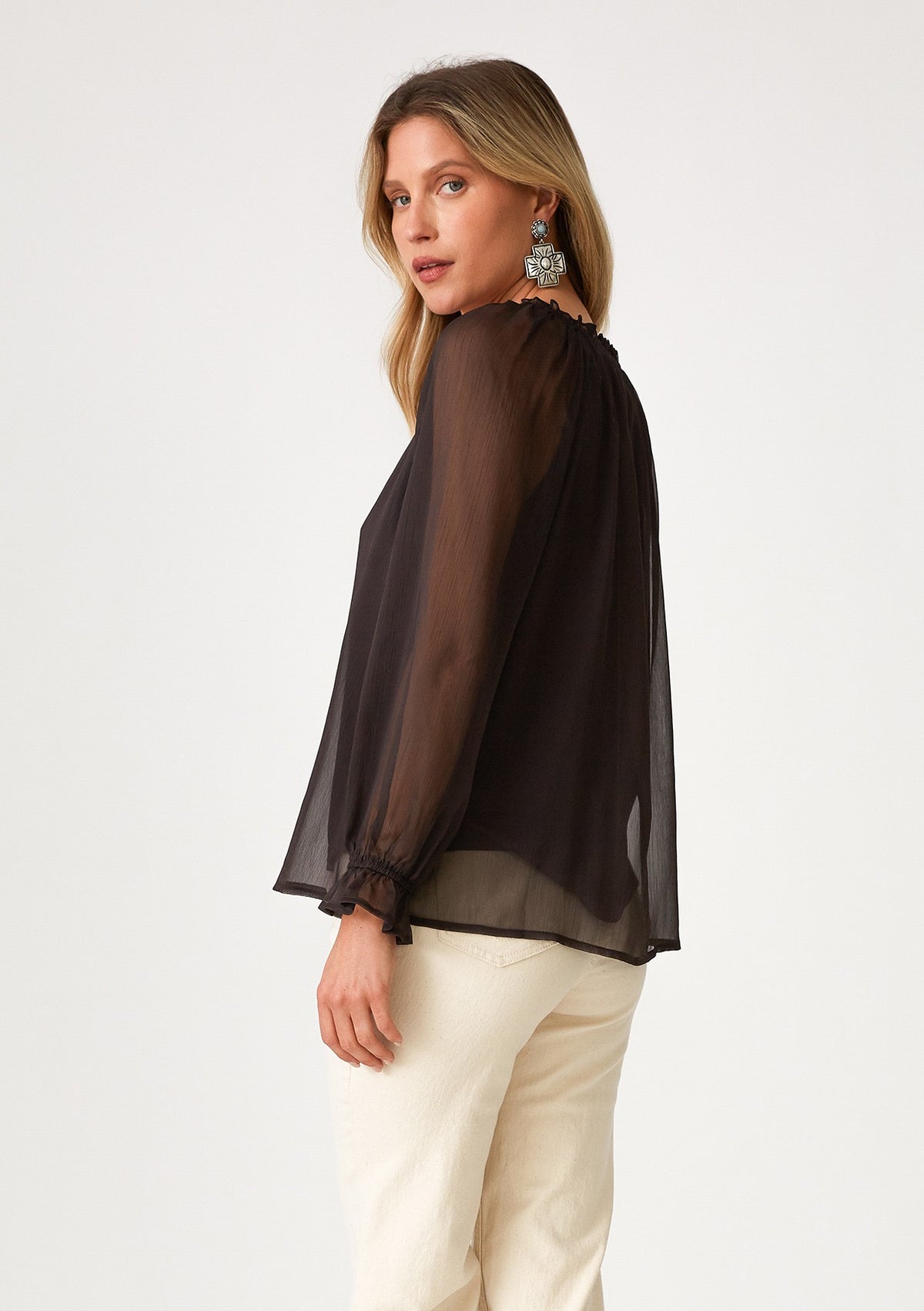 RUFFLE NECK SHEER BLOUSE
