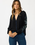 EMBROIDERED SLEEVE V-NECK BLOUSE