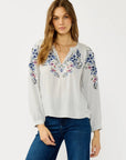 FLORAL EMBROIDERED SPLIT NECK BLOUSE