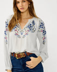 FLORAL EMBROIDERED SPLIT NECK BLOUSE