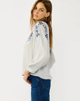 FLORAL EMBROIDERED SPLIT NECK BLOUSE