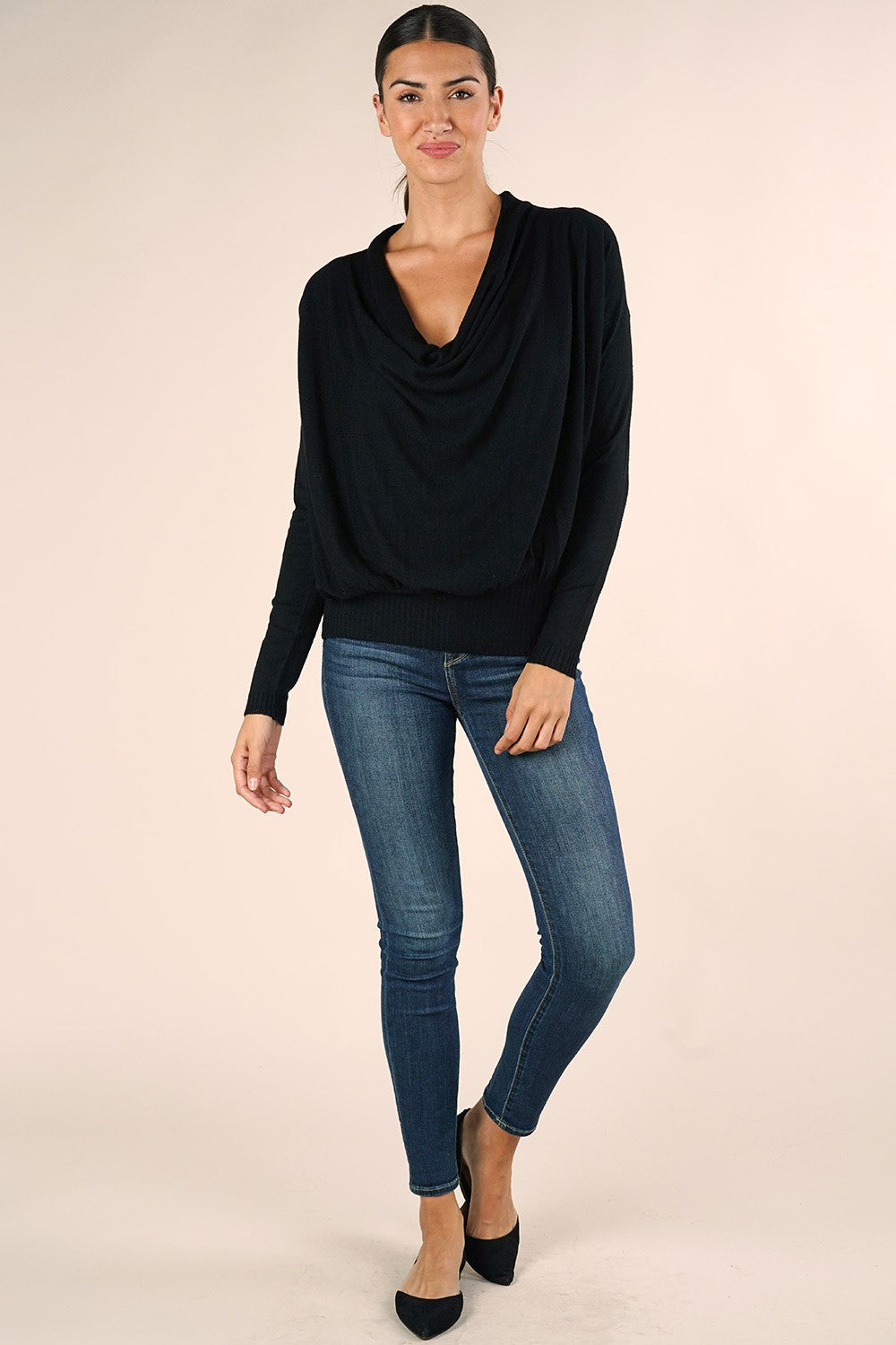 COWL NECK FINE KNIT SWEATER