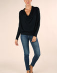 COWL NECK FINE KNIT SWEATER