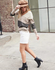 BOLD STRIPE METALLIC V-NECK SWEATER