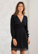 SMOCKED WAIST V-NECK DRESS WITH LACE TRIM