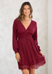 SMOCKED WAIST V-NECK DRESS WITH LACE TRIM