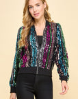 SEQUIN STRIPED BOMBER