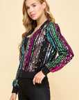 SEQUIN STRIPED BOMBER