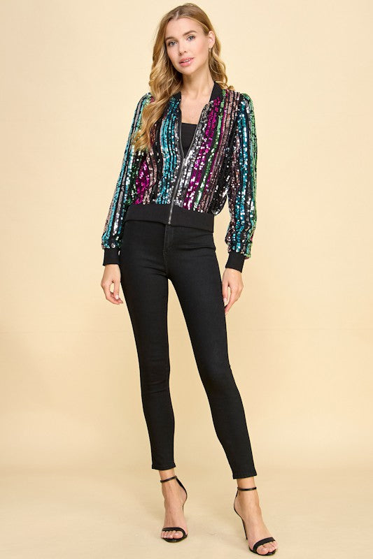 SEQUIN STRIPED BOMBER