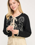 EMBROIDERED TIE FRONT JACKET