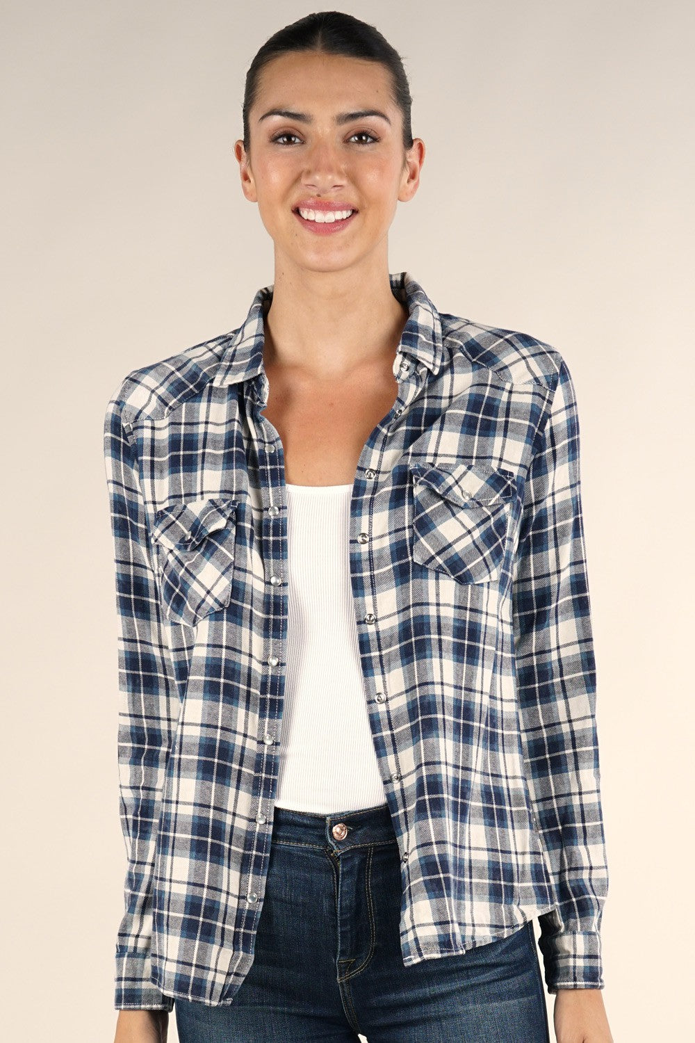 SNAP BUTTON PLAID SHIRT