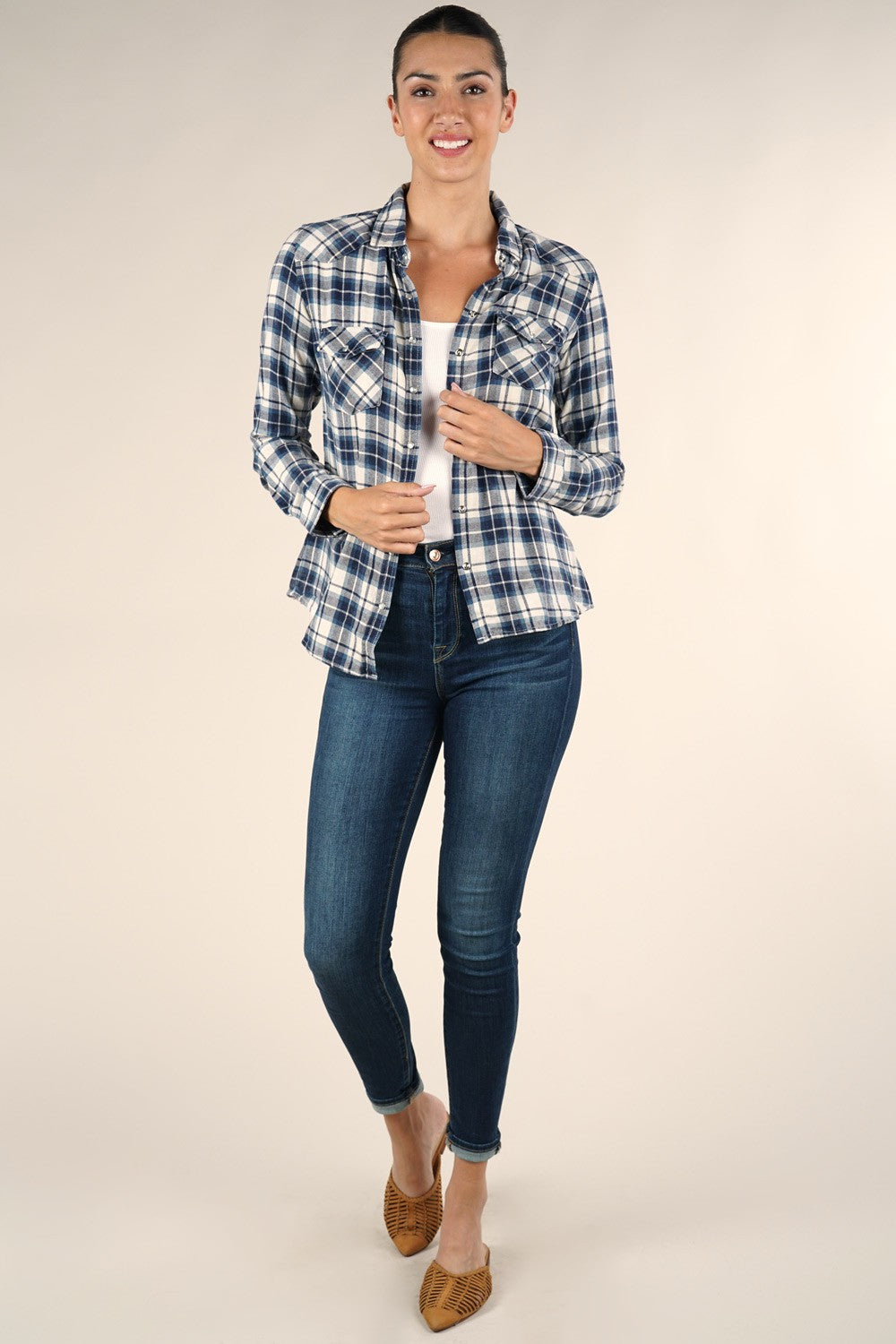 SNAP BUTTON PLAID SHIRT