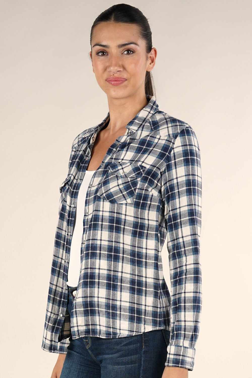 SNAP BUTTON PLAID SHIRT