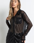 SHEER SEQUINNED BUTTON UP SHIRT