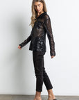 SHEER SEQUINNED BUTTON UP SHIRT