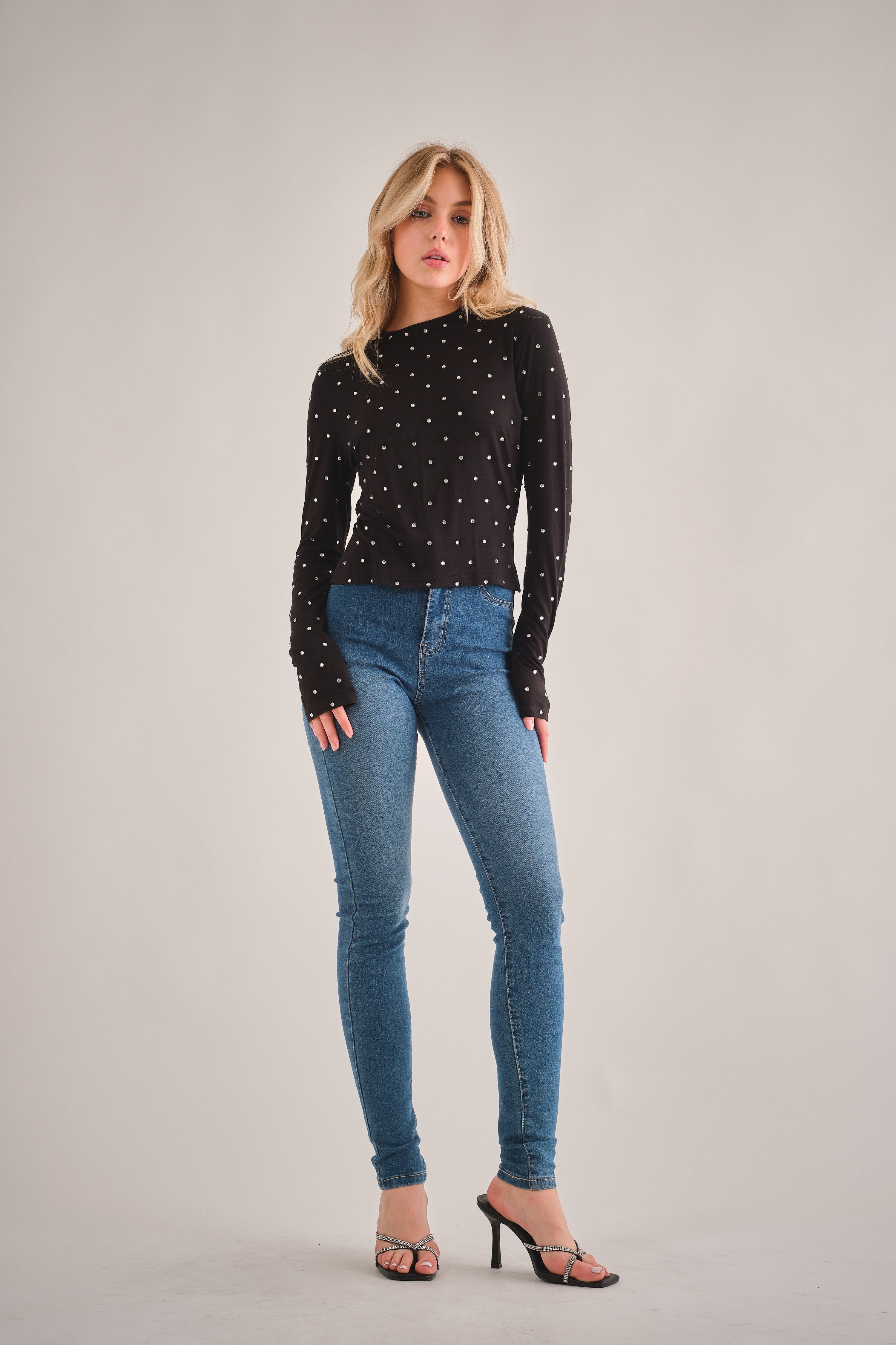 RHINESTONE LONG SLEEVE TEE